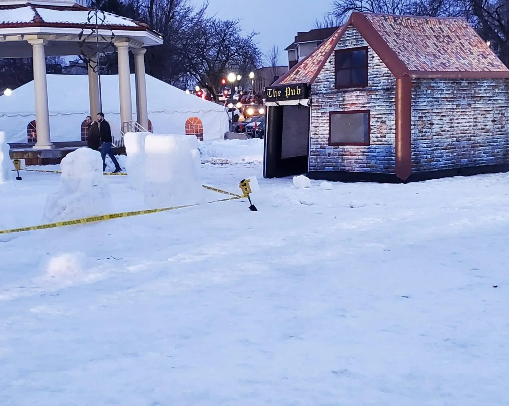 The Aer set up on a town common at a winter festival