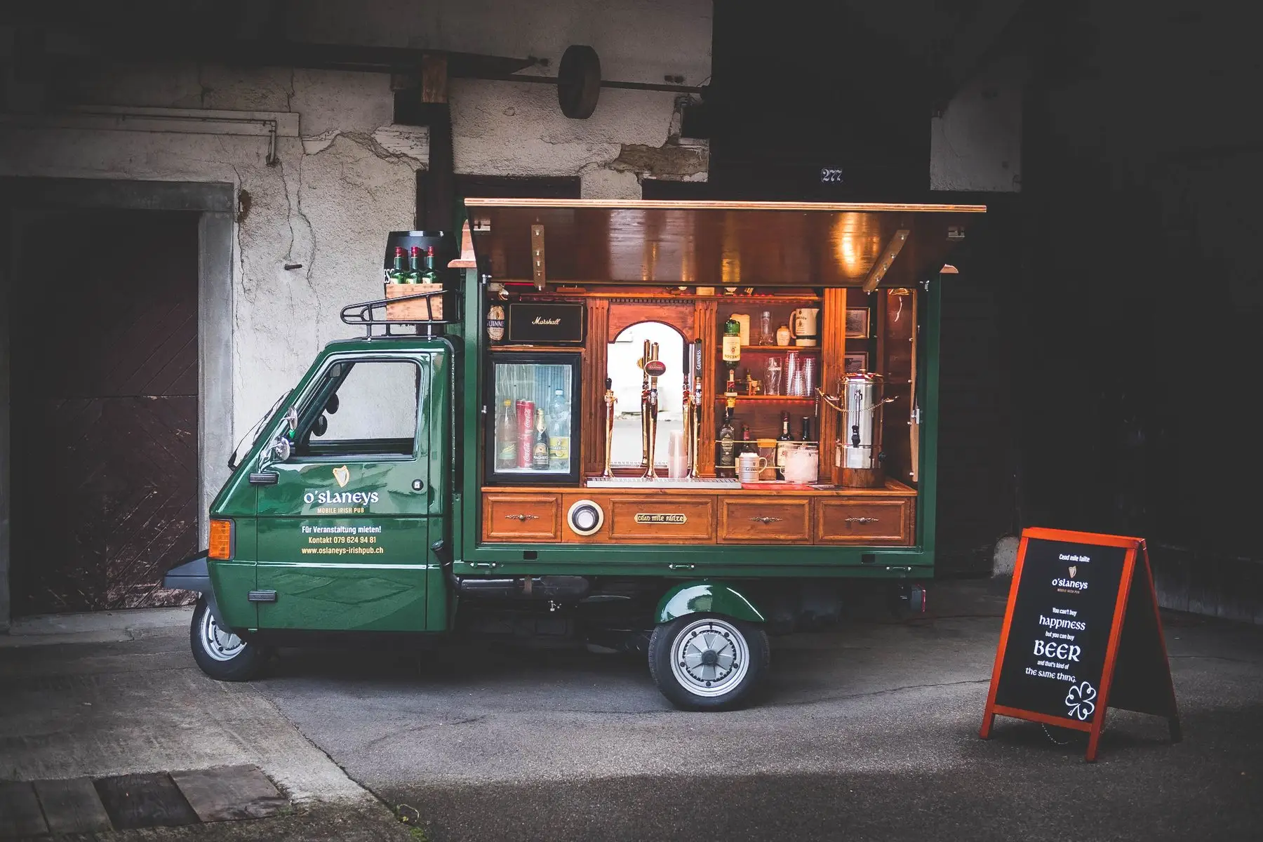 The Paddy Wagon, a three-wheeler converted into a bar