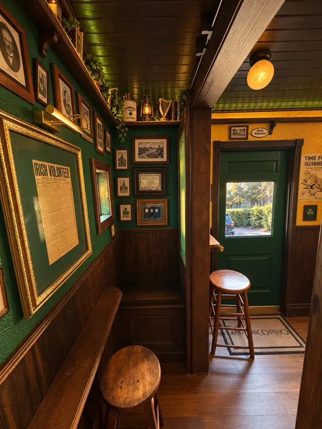 The Síbín’s entrance, with the Irish Volunteer newspaper framed above the bench seating